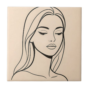 Minimalistische Linienkunst Frauenporträt Elegante Fliese