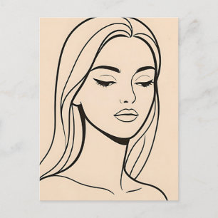 Minimalistische Linienkunst Frauenporträt Elegante Postkarte