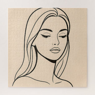Minimalistische Linienkunst Frauenporträt Elegante Puzzle