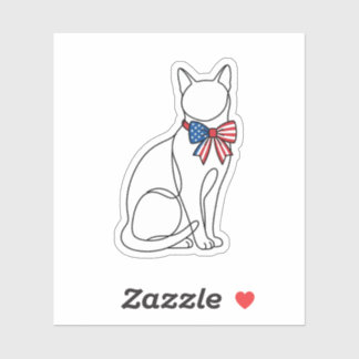 Minimalistische Linienkunst-Katze mit patriotische Aufkleber