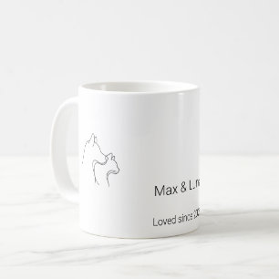 Minimalistische Linienkunst-Tasse mit Hund und Kat Kaffeetasse