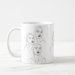 Minimalistische Linienporträts von Frauen Kaffeetasse