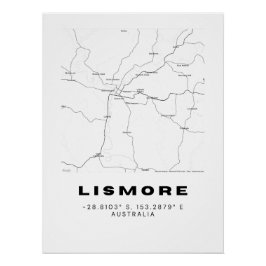 Minimalistische Lismore-Karte mit Koordinaten | Poster