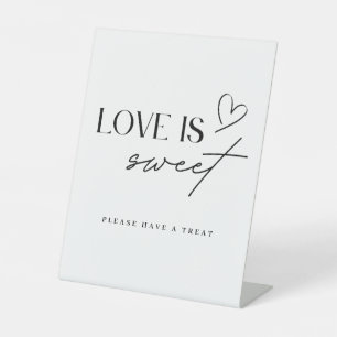 Minimalistische 'Love is Sweet' Hochzeits-Dessert- Sockelschild