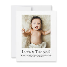 Minimalistische Love & Thanks Baby-Foto-Geburtssta