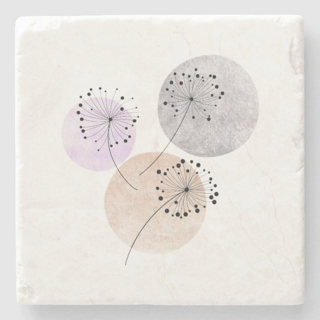 Minimalistische Löwenzahn-Wünsche Boho Neutral War Steinuntersetzer (Vorderseite)