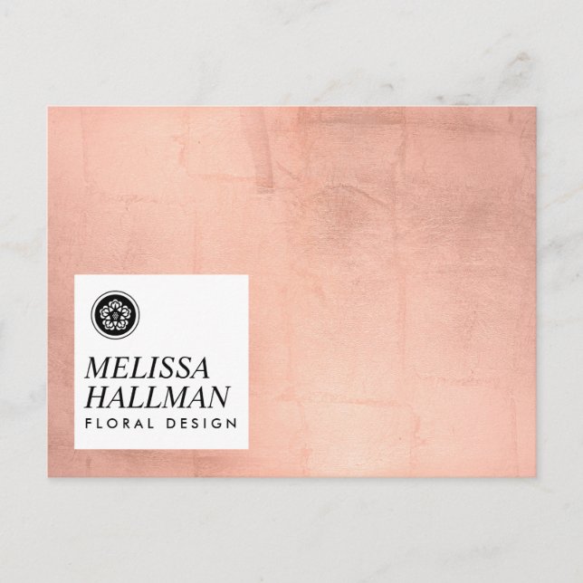Minimalistische Luxe-Floral-Logo-Rose Gold Postkarte (Vorderseite)