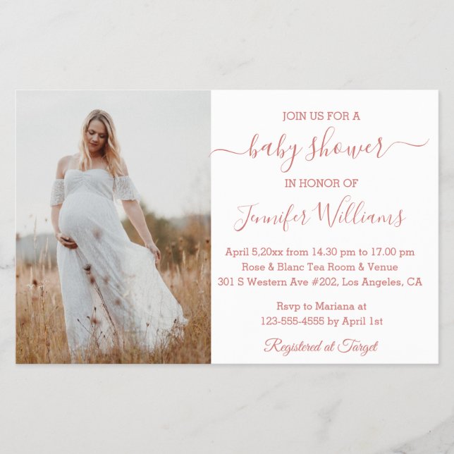 Minimalistische Mädchen rosa Babydusche Foto Einla Flyer