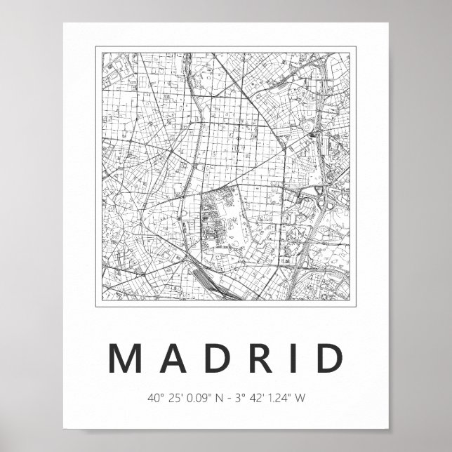 Minimalistische Madrid-Karte Poster (Vorne)