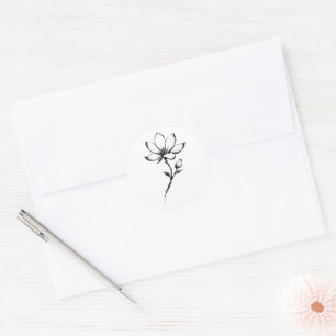 Minimalistische Magnolie-Tintenpinselstrich-Kunst Runder Aufkleber