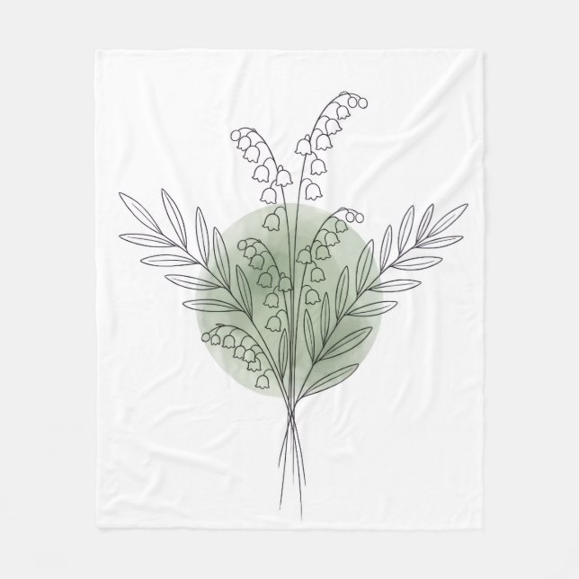 Minimalistische Maiglöckchen-Linienkunst Sage Flor Fleecedecke (Vorderseite)