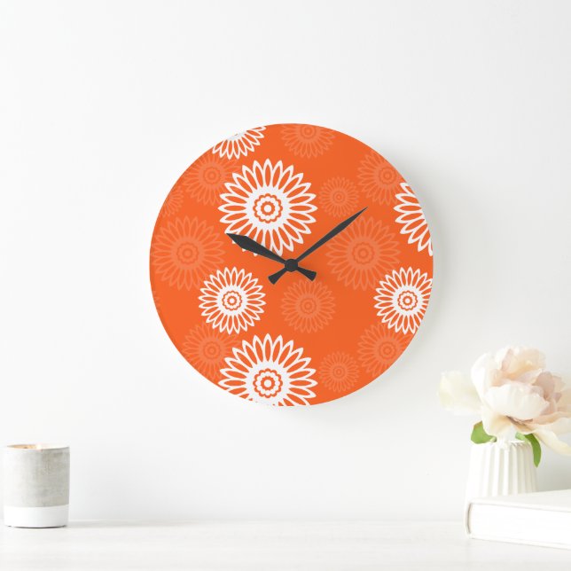 Minimalistische Mandarine Orangenblütenmuster Große Wanduhr (Zuhause)