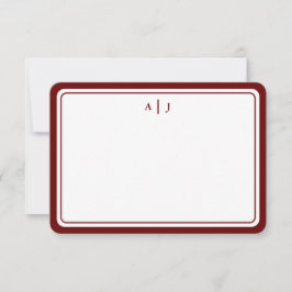 Minimalistische Maroon Monogram Round Border Mitteilungskarte
