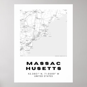 Minimalistische Massachusetts Karte Kunst - Schwar Poster