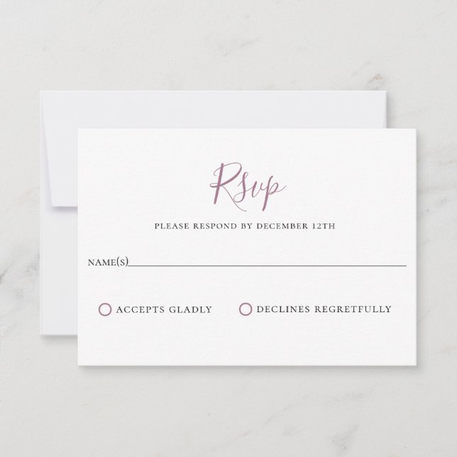 Minimalistische Mauve Lila Wedding RSVP Card Karte (Vorderseite)