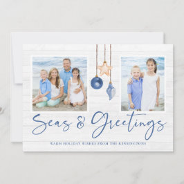 Minimalistische Meere und Grüße Wood Holiday Foto Feiertagskarte