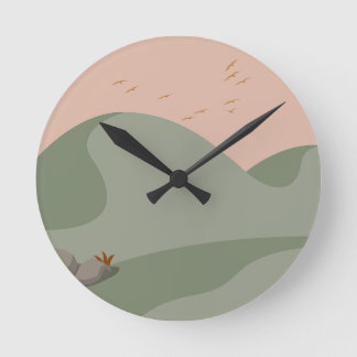 Minimalistische Meeresgrün-Boho-Berglandschaft Runde Wanduhr