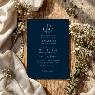 Minimalistische Meeresküste Muschel Elegante QR-Co Einladung