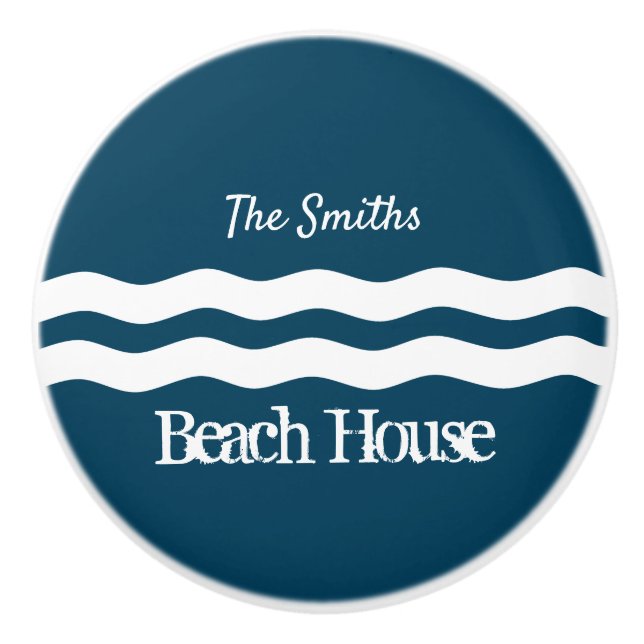 Minimalistische Meereswellen Nautische Küste Keramikknauf (Vorderseite)