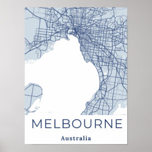 Minimalistische Melbourne Map Modernes Grau Blue P Poster