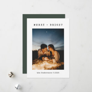 Minimalistische Merry & Bright Familienfoto Weihna Feiertagskarte