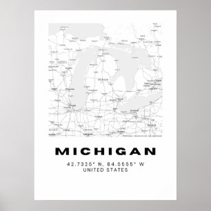 Minimalistische Michigan Karte Kunst - Schwarz und Poster