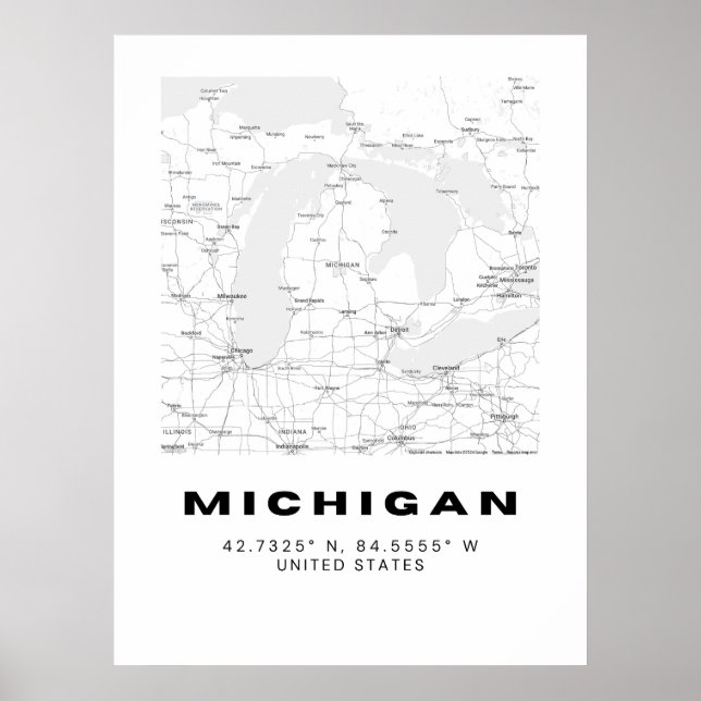 Minimalistische Michigan Karte Kunst - Schwarz und Poster (Vorne)