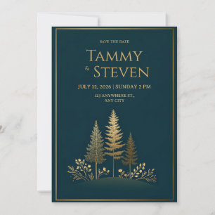 Minimalistische Midnight Gold Baum Hochzeit Einladung