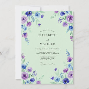 Minimalistische Minz-Amethyst-Wildblumen-Hochzeit Einladung