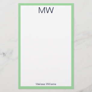 Minimalistische Minze Grüne Grenze Mit Monogramm Briefpapier