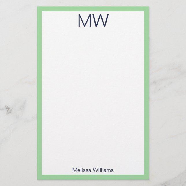 Minimalistische Minze Grüne Grenze Mit Monogramm Briefpapier (Vorderseite)