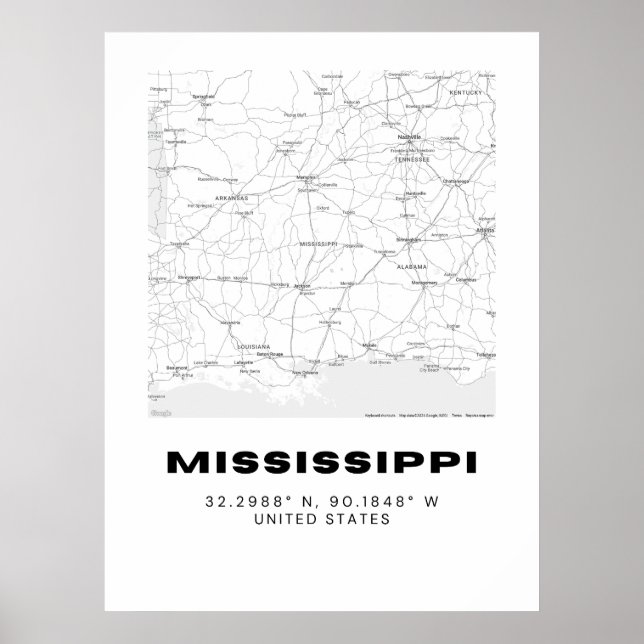 Minimalistische Mississippi Karte Poster (Vorne)