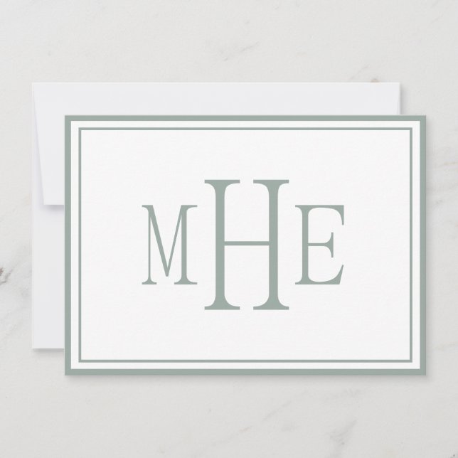 Minimalistische Mit Monogramm Bildfläche Grün Mitteilungskarte (Vorderseite)