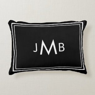 Minimalistische Mit Monogramm Initialen auf schwar Dekokissen