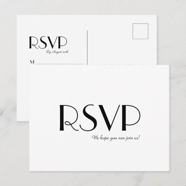 Minimalistische moderne Art Deco Wedding RSVP Post Einladungspostkarte (Vorne/Hinten)