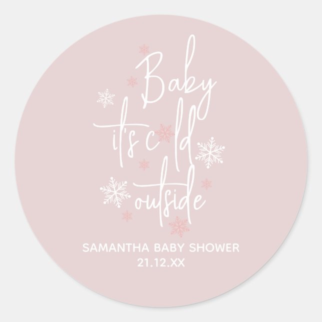 Minimalistische, moderne Baby Girl Dusche Runder Aufkleber (Vorderseite)