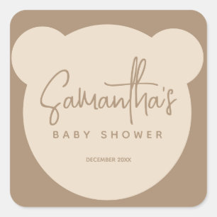 Minimalistische moderne Bear Baby Dusche Quadratischer Aufkleber