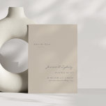 Minimalistische moderne Beige Taupe Skripte Save t Postkarte<br><div class="desc">Minimalistische moderne Beige Taupe SkriptWedding Save the Date Postcard</div>