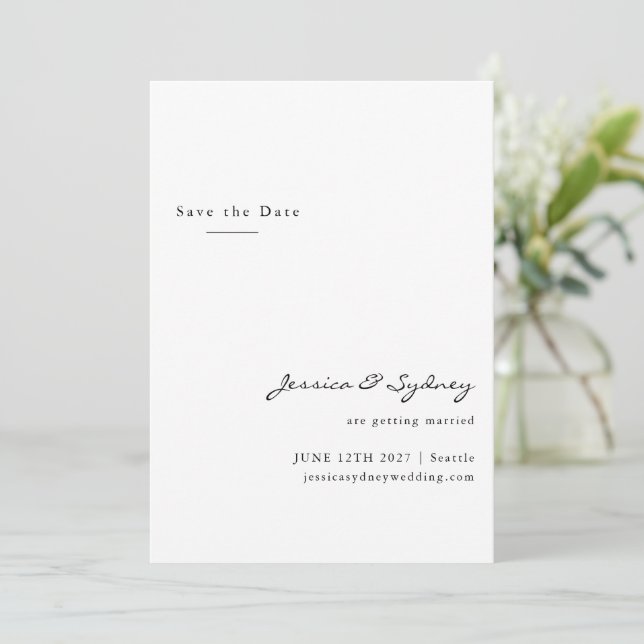 Minimalistische moderne Beige Taupe Skripte Save t Save The Date (Stehend Vorderseite)