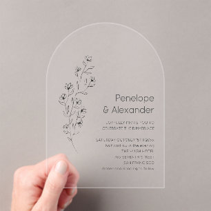 Minimalistische moderne Blumenskizze Elegante Hoch Acryleinladungen