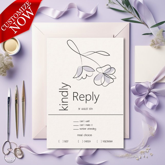 Minimalistische, moderne Blumenstaubplatte RSVP Karte (Easy to personalize)