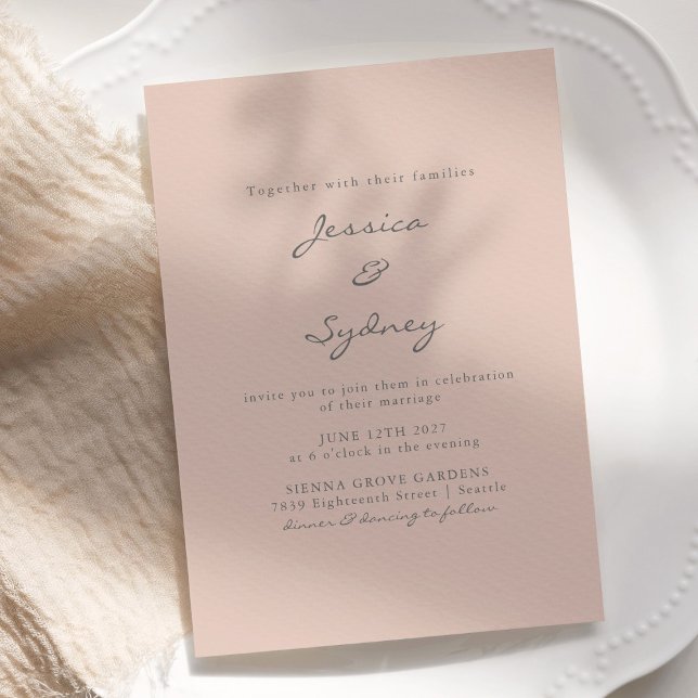 Minimalistische Moderne Blush Gray Script Hochzeit Einladung (Von Creator hochgeladen)