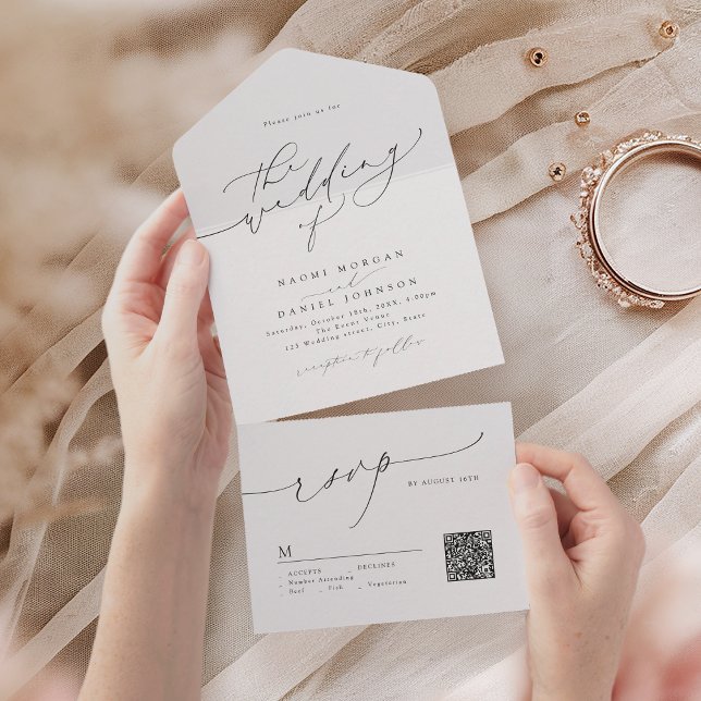 Minimalistische Moderne Chic Script Elegante Hochz All In One Einladung (Minimalist Modern Chic Script Elegant Wedding All In One Invitation)