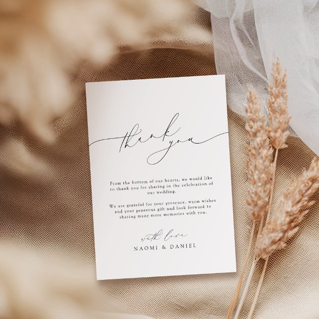 Minimalistische Moderne Chic Script Elegante Hochz Dankeskarte (Minimalist Modern Chic Script Elegant Wedding Thank You Card)