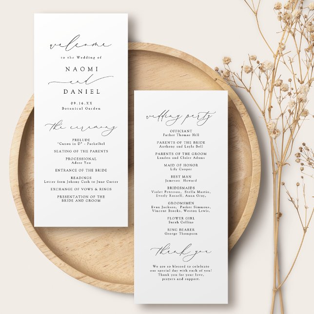 Minimalistische Moderne Chic Script Elegante Hochz Programm (Minimalist Modern Chic Script Elegant Wedding Program)