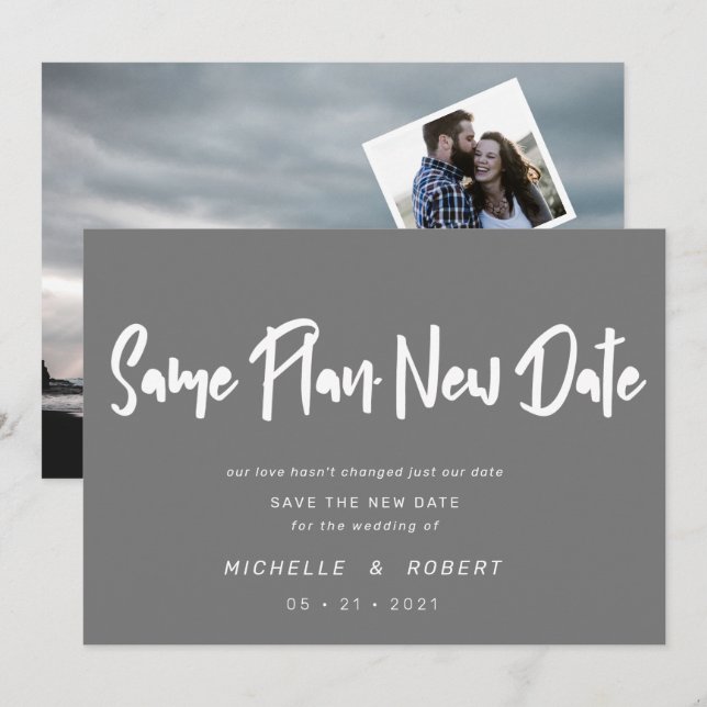 Minimalistische moderne Drehbuch zwei Foto ändern  Einladung (Vorne/Hinten)