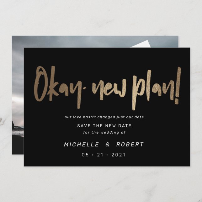 Minimalistische moderne Drehbuch zwei Foto Save th Einladung (Vorne/Hinten)