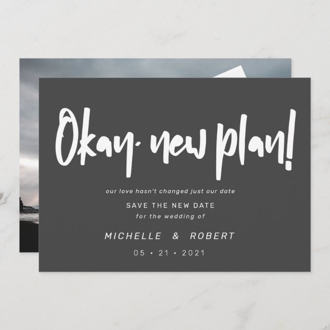 Minimalistische moderne Drehbuch zwei Foto Save th Einladung (Vorne/Hinten)