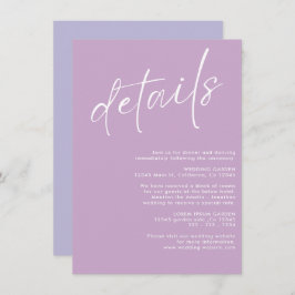 Minimalistische, moderne, einfache Lavender Hochze Begleitkarte