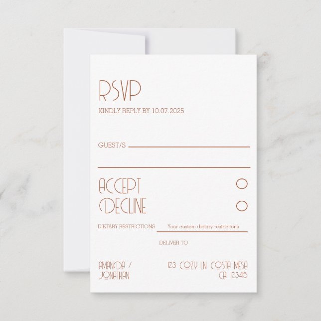 Minimalistische moderne Elegance Wedding RSVP Card (Vorderseite)
